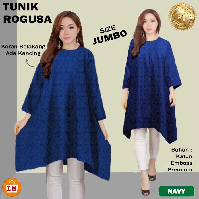 Baju Atasan Tunik Wanita Muslim ROGUSA Bahan Katun Embos Premium TERBARU TERMURAH TERLARIS LMS 27146