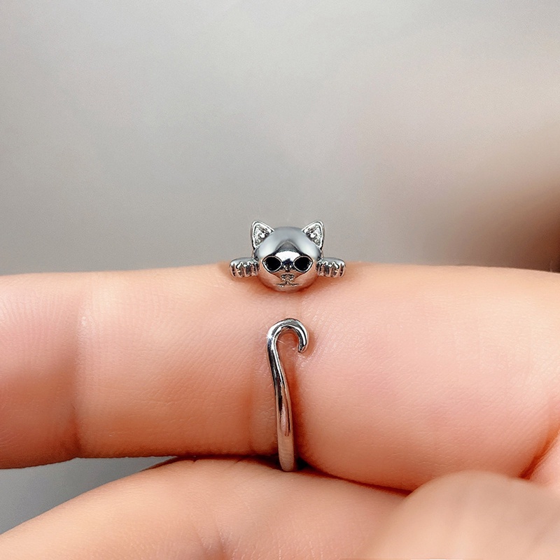 Cincin Sterling Silver 925 Model Terbuka Desain Hewan Kucing