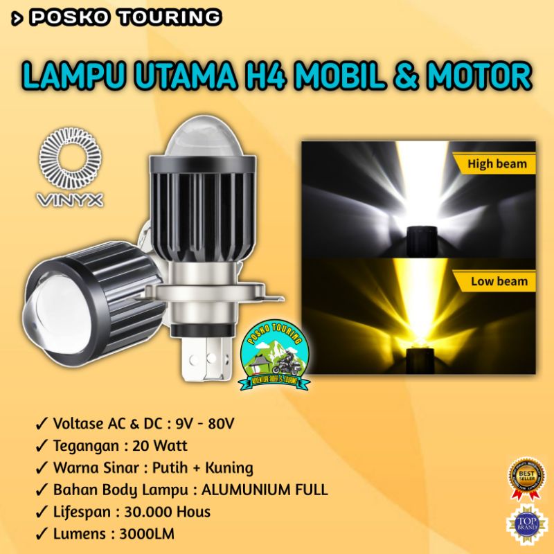 Lampu Utama H4 LED Motor & Mobil 2 Warna AC DC