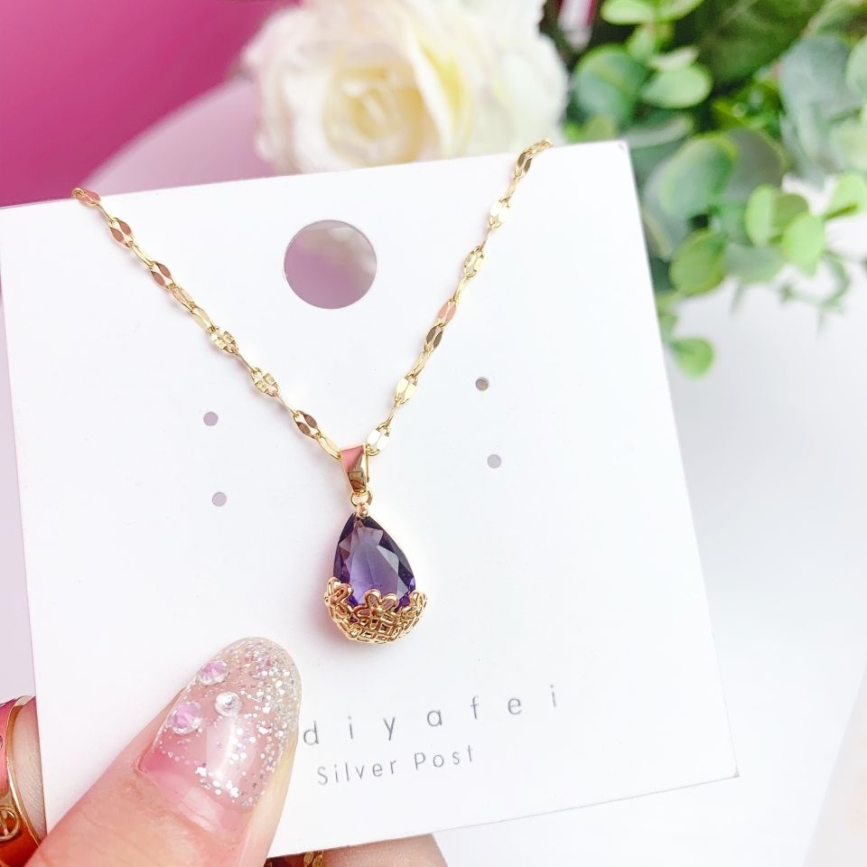 Kalung Batu Permata Water Drop Air Mata Malaikat Kalung Kristal Berlapis Emas Berlian L20