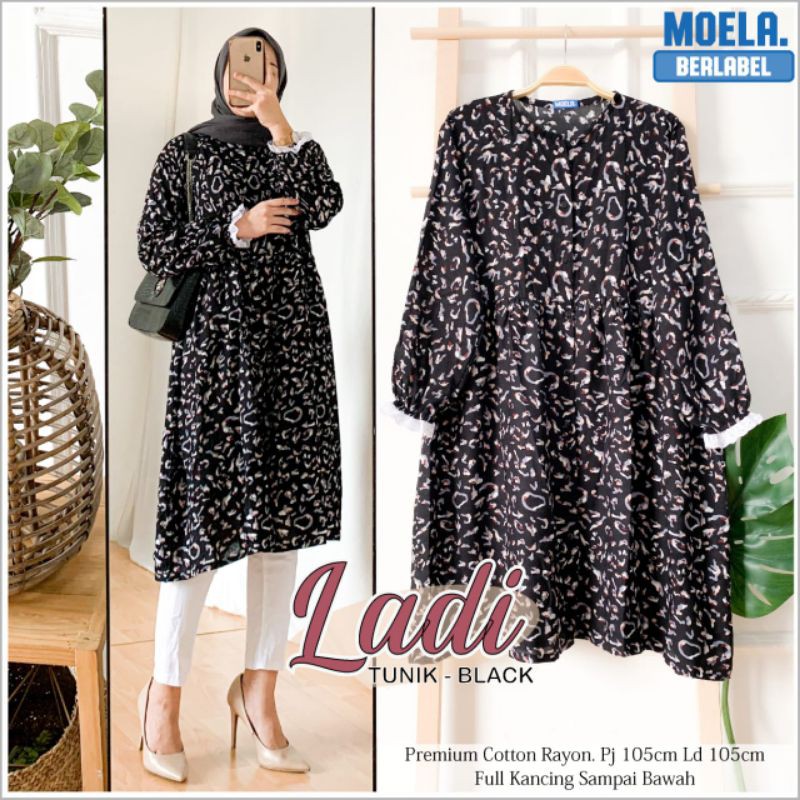 Tunik motif full kancing murah long tunik full kancing / Ladi tunik busui Moela