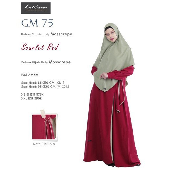 SETELAN GAMIS SYAR'I DEWASA GAMIS PREMIUM HAI-HAI GM 75 SCARLET RED GAMIS DAN HIJAB ORIGINAL HAI-HAI
