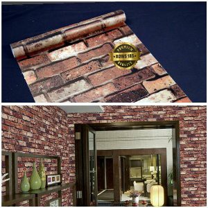 Termurah  WALLPAPER DINDING BATU BATA COKLAT TUA