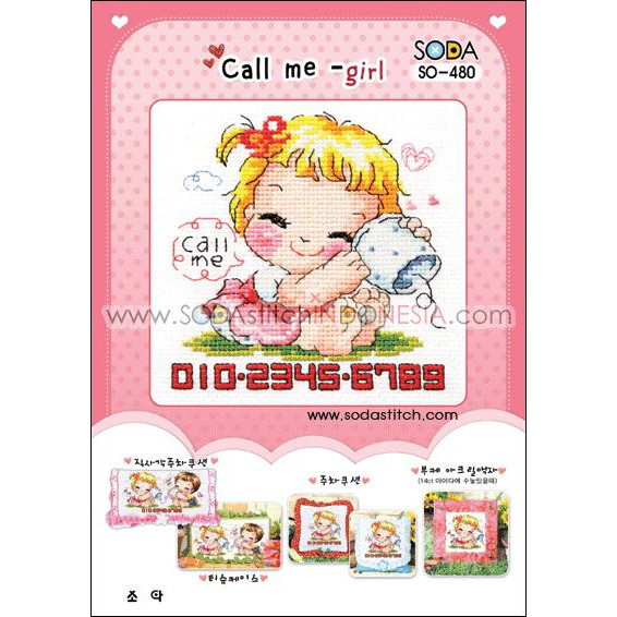 Paket DIY Craft Sulam Kristik Strimin Cross Stitch Sodastitch SO-480 - Call Me - Girl Telepon