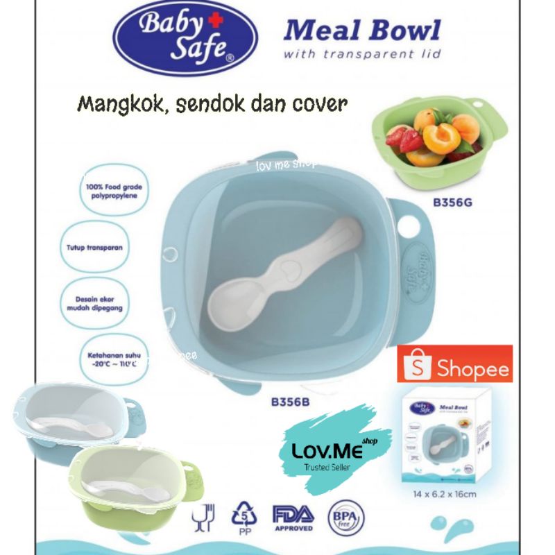 lov me❤ Baby Safe Meal Bowl with Transparent Lid -Mangkok dengan penutup dan sendok Bentuk ikan - BPA FREE bisa Steril Rebus B356B / B356G