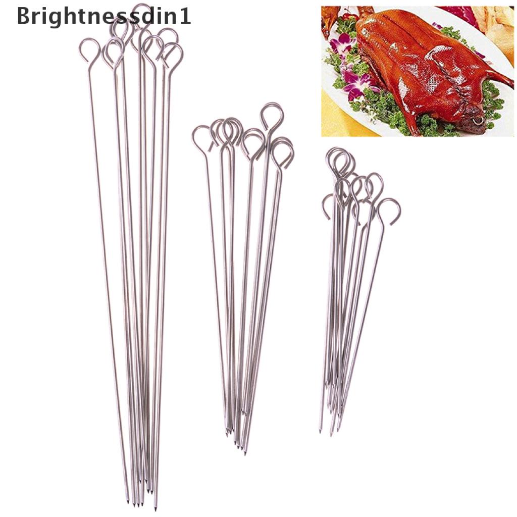 10 Pcs Tusuk Sate Daging Bentuk Bulat Bahan Stainless Steel Untuk Bbq