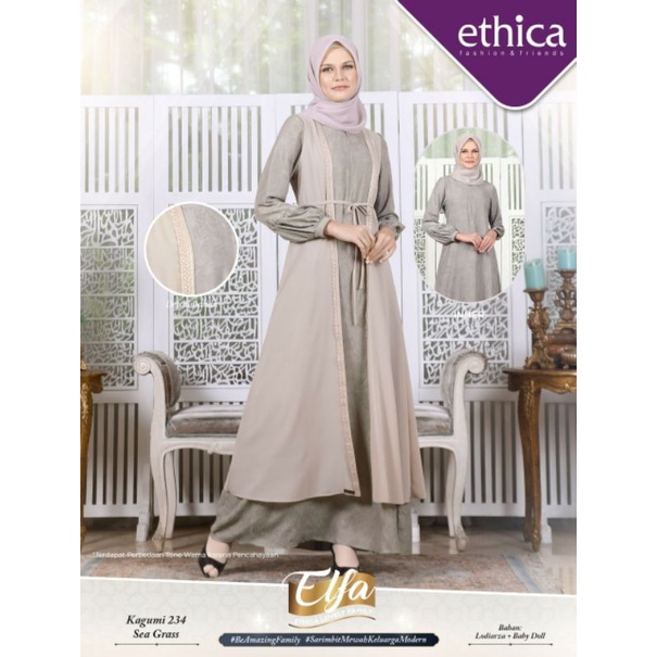 Ethica Elfa 229 Sea Grass Baju Muslim Gamis Dress Sarimbit Keluarga Lebaran Terbaru Ori 2022