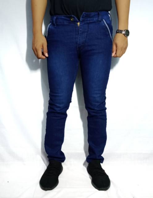 Plain hitam pekat long pants jeans celana panjang stretch ngaret karet bagus mantap melar murah gaya