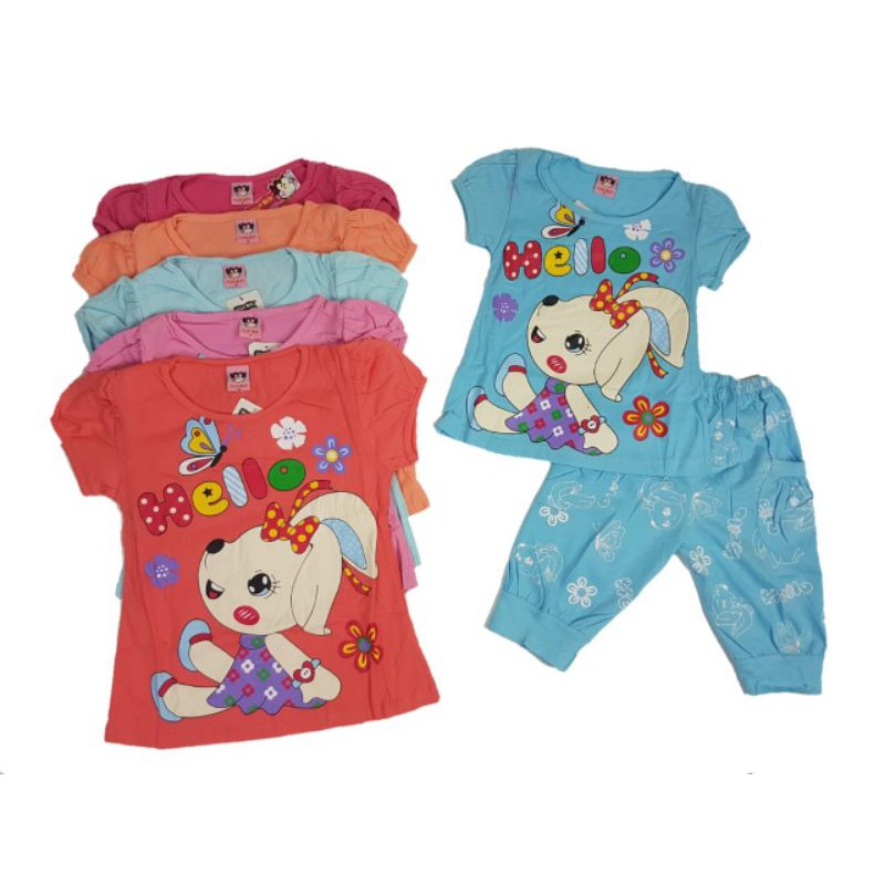 SETELAN BAJU ANAK PEREMPUAN DONUT 2-6 TAHUN MOTIF RABBIT HELLO