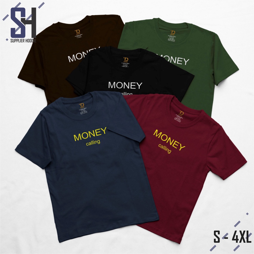 Kaos Pria Polos Premium Motif MONEY CALLING Size S M L XL 2XL 3XL 4XL Bahan Cotton Combed 30s Warna 
