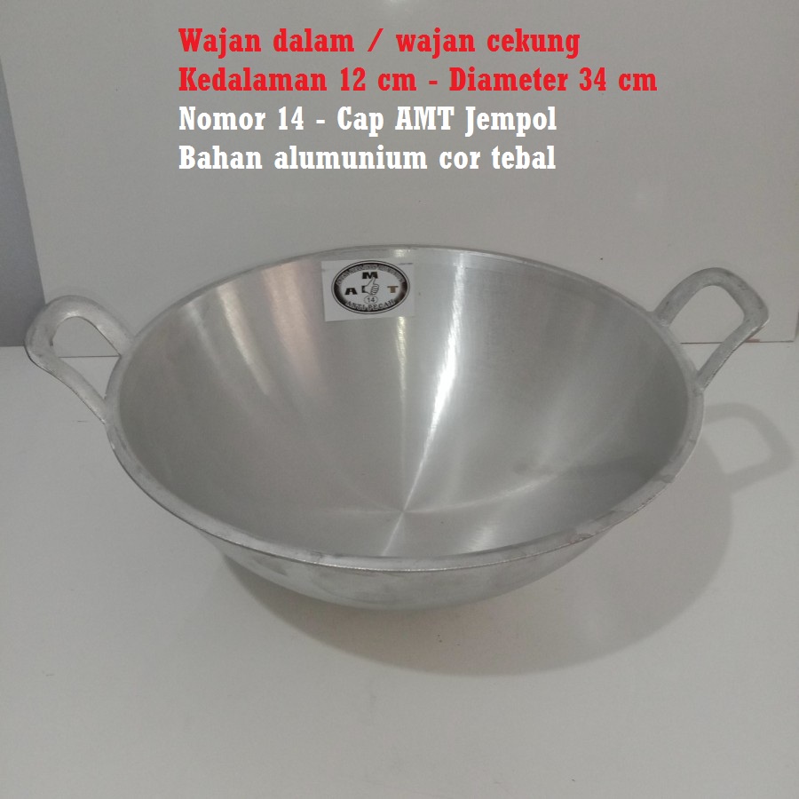Wajan dalam 12 cm diameter 34 cm wajan cekung tebal penggorengan
