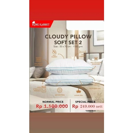 King Rabbit Cloudy Pillow Soft Set 2 50x70cm