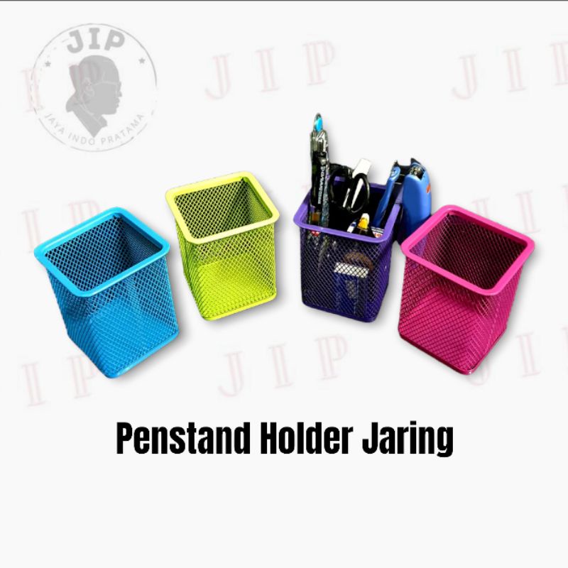 

Pen Holder Jaring Kotak Bulat Besi - Desk Set Pen Stand - Tempat Alat Tulis Warna dan Hitam Random