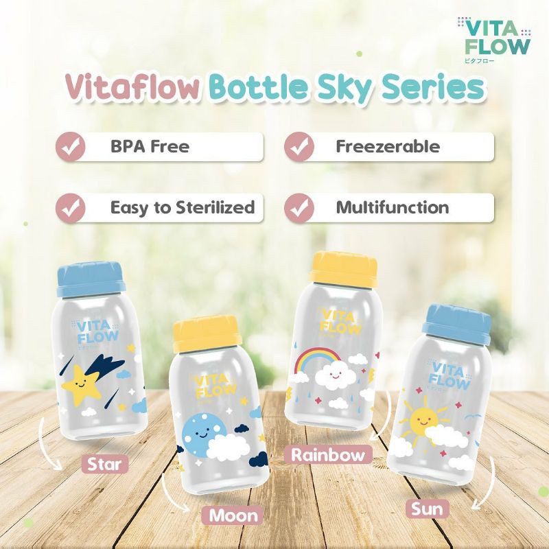 VITAFLOW Botol ASI BPA Free 4 x 140ml Breastmilk Container Botol ASIP Plastik Botol Pennyimpan ASI Beku