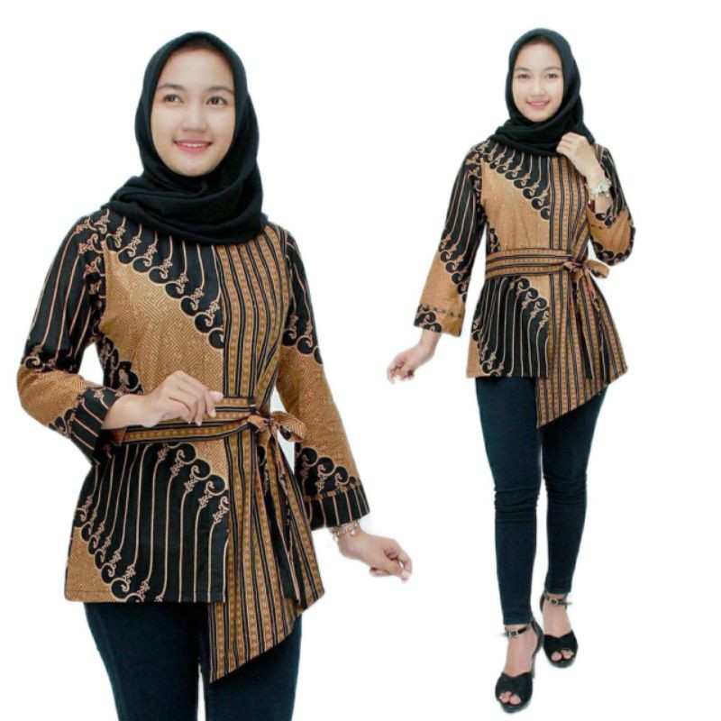 tey-17 Batik wanita ASJ SA HRB026 Kenongo Kemeja Tosca Pendek-Seno genji