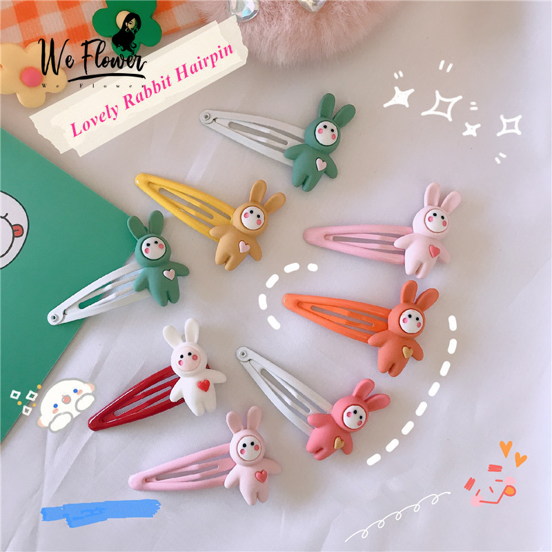 We Flower 1pc Jepit Rambut Bobby Pin Motif Kartun Kelinci / Hati Untuk Anak Perempuan