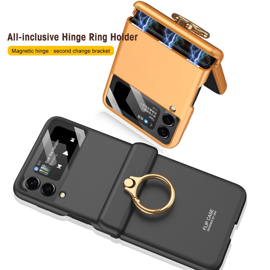 1pc Casing Hard Case Shockproof Dengan Ring Holder Magnetik Untuk Samsung Galaxy Z Flip 3