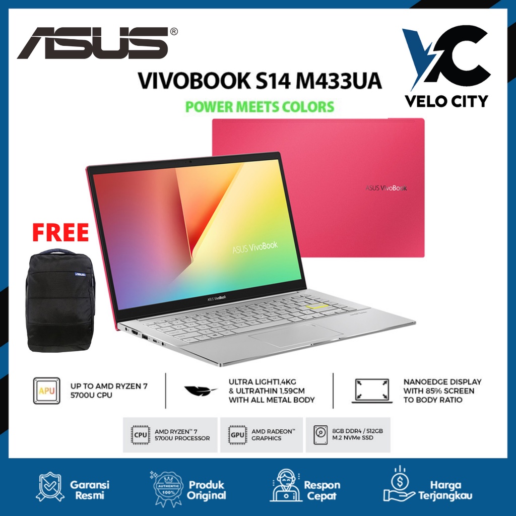 ASUS VivoBook S14 M433UA-EB752TS - AMD Ryzen™ 7 5700U 8GB / 512GB Garansi resmi ASUS 2 Tahun