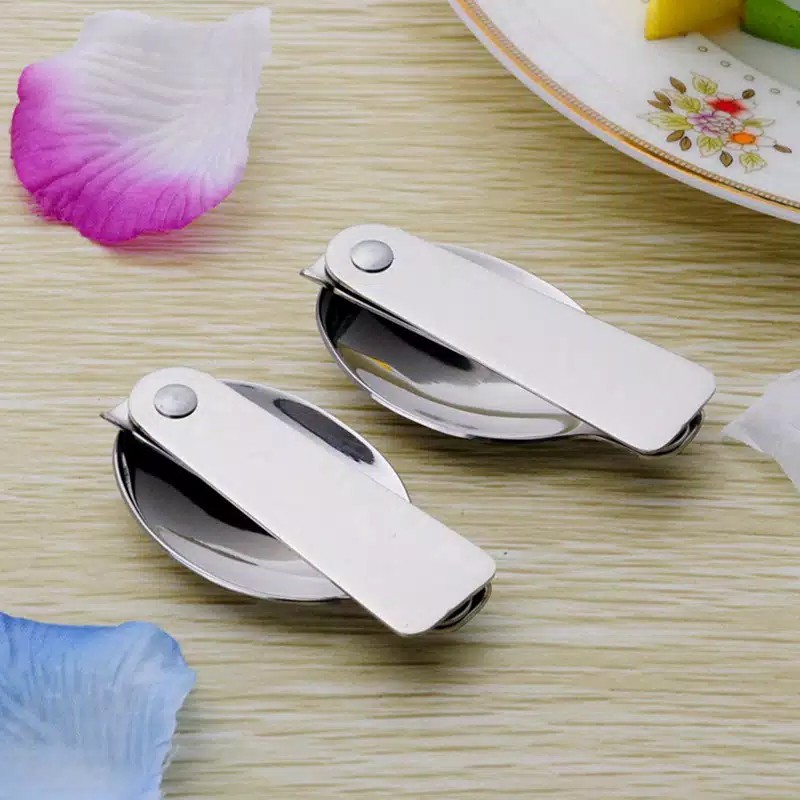 SO Sendok lipat steinless steel 304 free kotak portable foldable spoon kantor piknik traveling