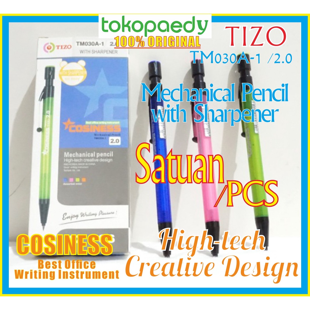 

[SATUAN] TIZO Pensil Mekanik COSINESS TM 030A-1 /2.0 TIZO -(1PCS) -4 Warna Varian - TM030A-1