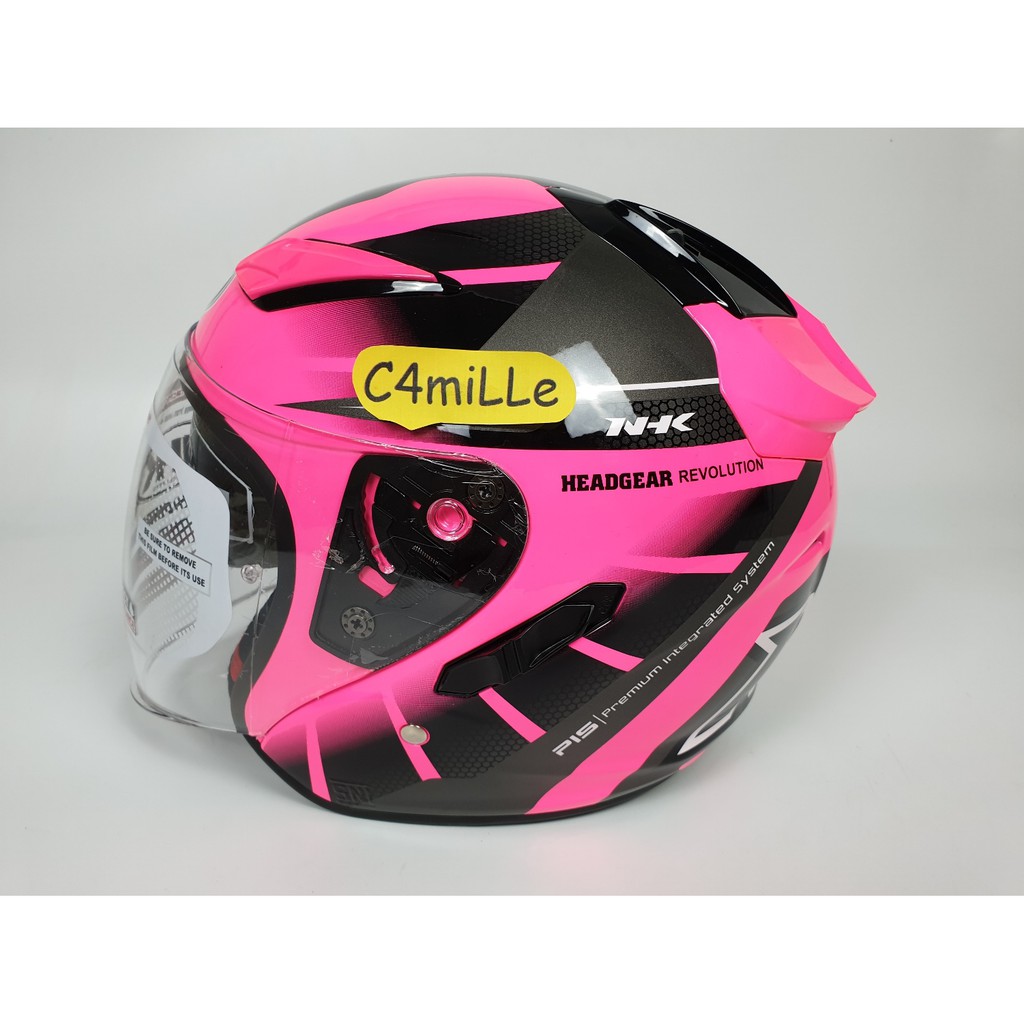 HELM NHK R1 OCTARIUM BLACK PINK FLUO  DOUBLE VISOR HALF FACE