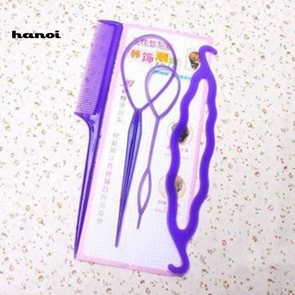 Han_ 4Pcs / Set Sisir / Loop / Alat Bantu Pembuat Sanggul / Kepang Rambut DIY Untuk Wanita