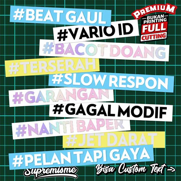 Stiker Model Asmara Kacau / Sticker kata kata Beat Gaul Vario ID Bacot Doang / Stiker Viral Vario ID Gagal Modif / Sticker Motor Beat Gaul Terserah Slow Respon Garangan Glossy Waterproof / Sticker Hologram Jet Darat Nanti Baper Pelan Tapi Gaya