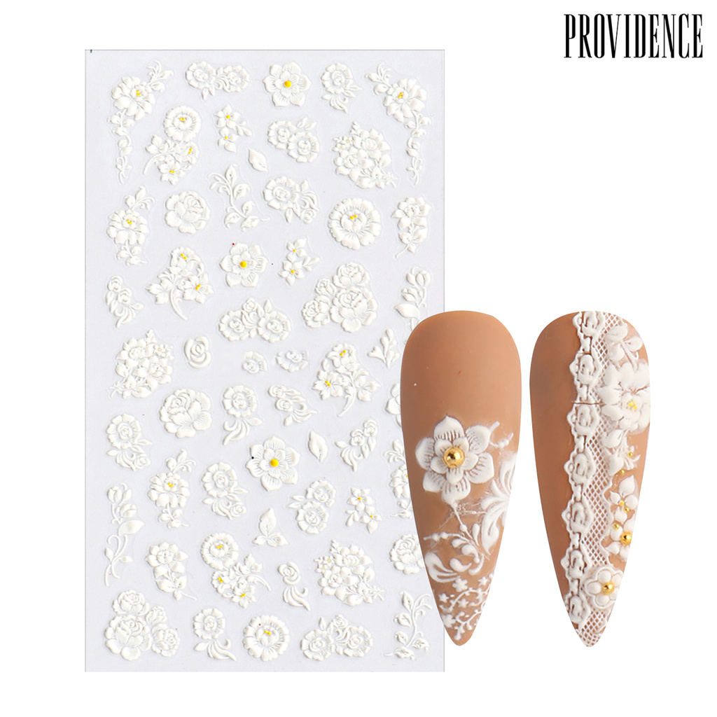 Providence Nail Sticker Lace Design 5D Engraved Nail Art Decoration Manicure White Rose Flower Tips for Female