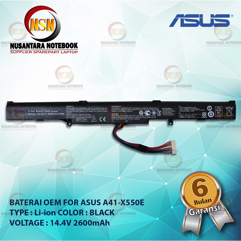 Baterai OEM For Asus A41-X550E X550 X550E X550D 14.4V 2600mAh Black