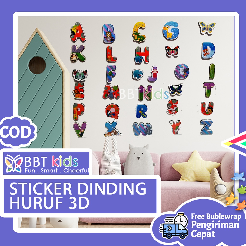 STICKER DINDING HURUF 3D STIKER ALPHABET ANAK WALL SETIKER AESTHETIC