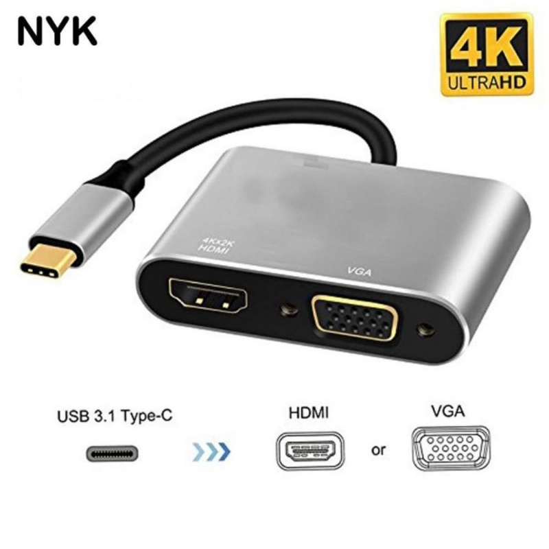 CONVENRTER USB TIPE C TO HDMI DAN VGA ADAPTER 2IN1 TIPE MACBOOK