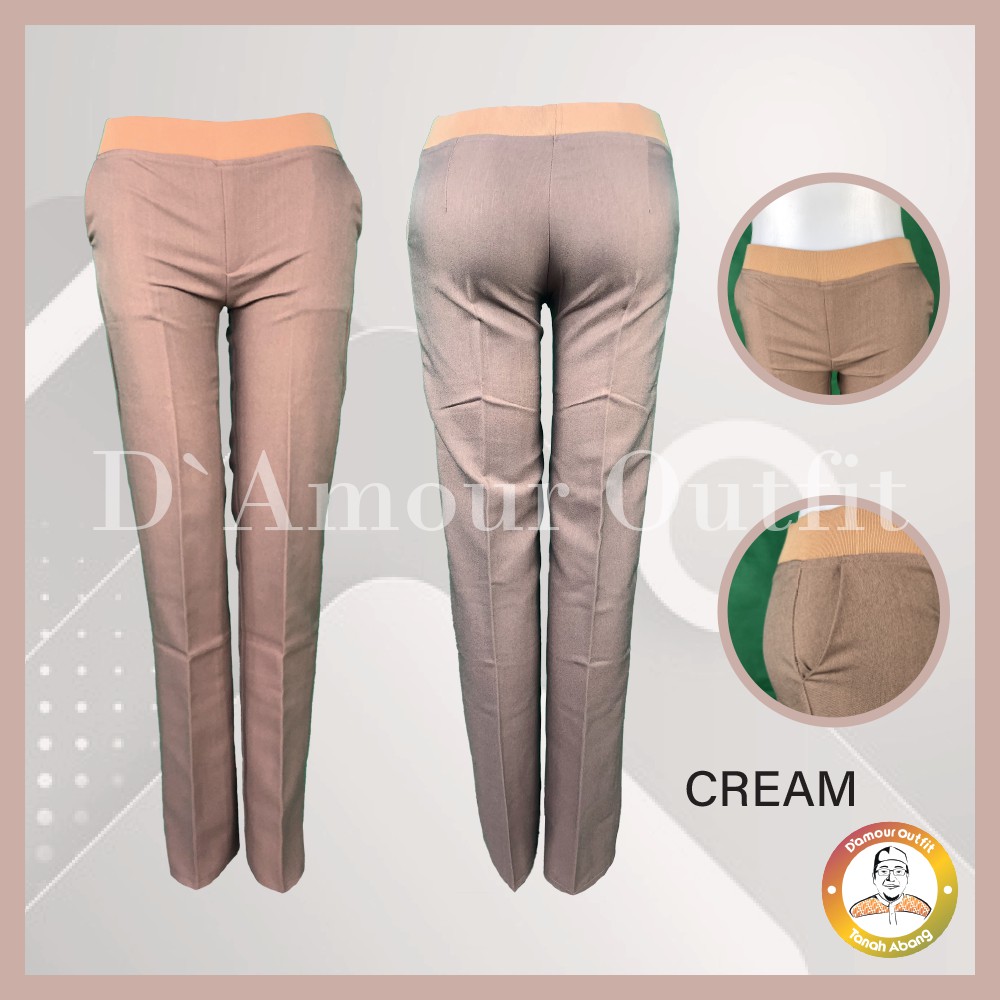 Celana Panjang Wanita Pinggang Karet Polos Pakaian Kerja Formal Kantoran Clana Bahan Cewek Kantor Dewasa Anak Slim Fit Highwaist Baggy Pants Tartan Perempuan Korean Style Cewe Jumbo Big Siz