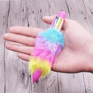 

Furry Pom Pom Pulpen Unicorn Rainbow Bulu Pen Lucu Unik Souvenir Ultah