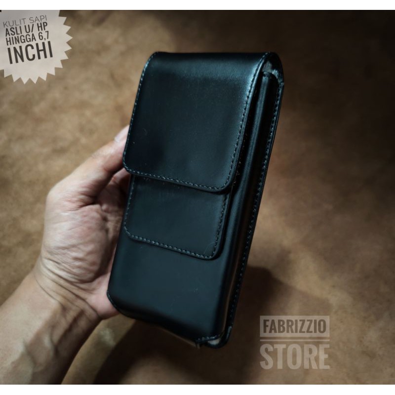 dompet hp pinggang single tegak kulit asli