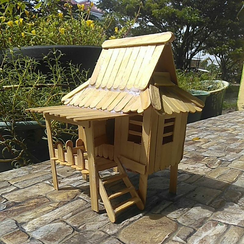 miniatur rumah panggung adat sunda jawa barat dari stik es krim
