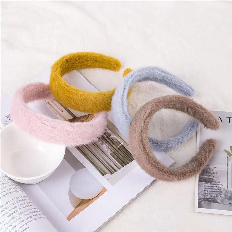 Bando Bandana Bulu-Bulu Gaya Korea Untuk Wanita Fashion Aksesoris Rambut Wanita Aksen Bulu-Bulu