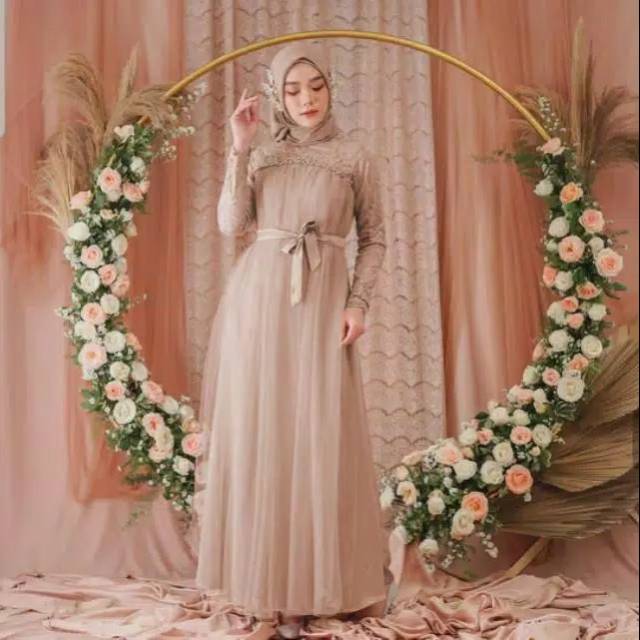Gamis pesta tile mutiara