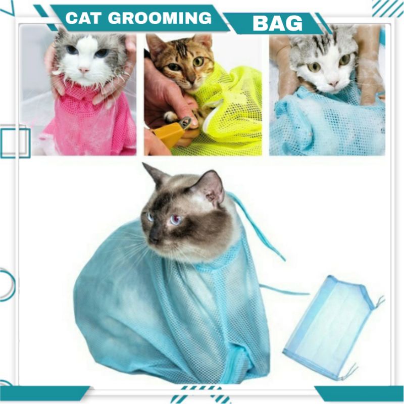 Cat Grooming Bag / Alat Mandi Tas Kantong Jaring Kucing Anjing Cat Grooming Bathing Restrain Bag Cat