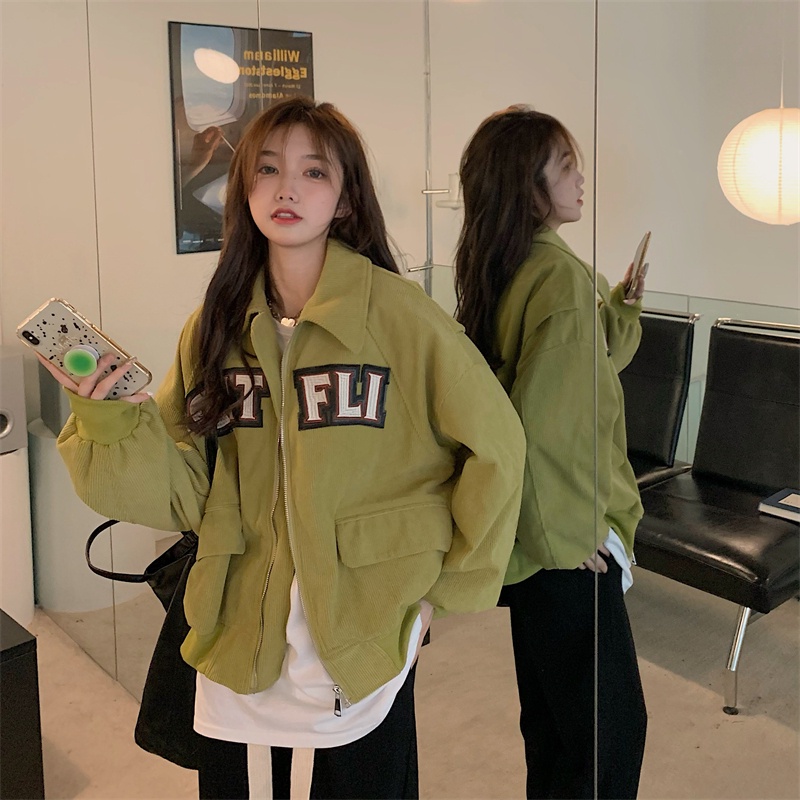 korea style jaket korduroi pendek retro wanita warna solid atasan /Corduroy Shirt  Kemeja Lengan Panjang Wanita Korean Style baju atasan wanita