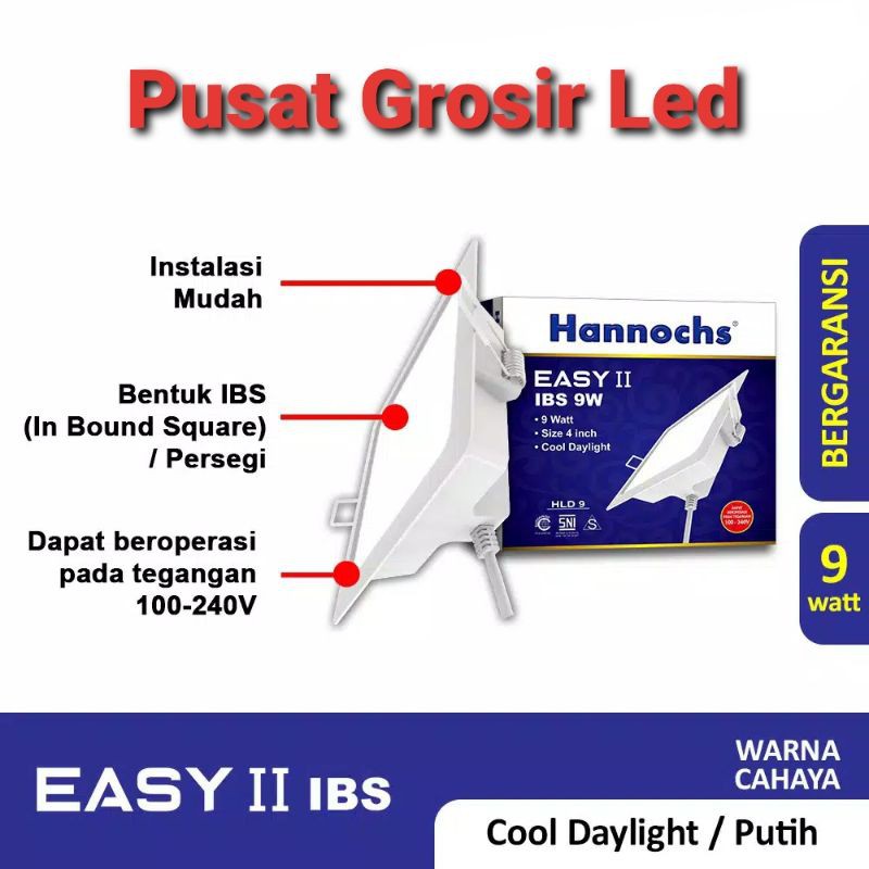 Led panel Hannochs Easy II 9w 9 watt Segi putih / Downlight Led Hannochs Easy II 9w segi