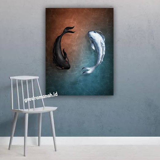 hiasan dinding poster cetak foto ikan koi + bingkai ukuran 20 x 30 pembawa hoki