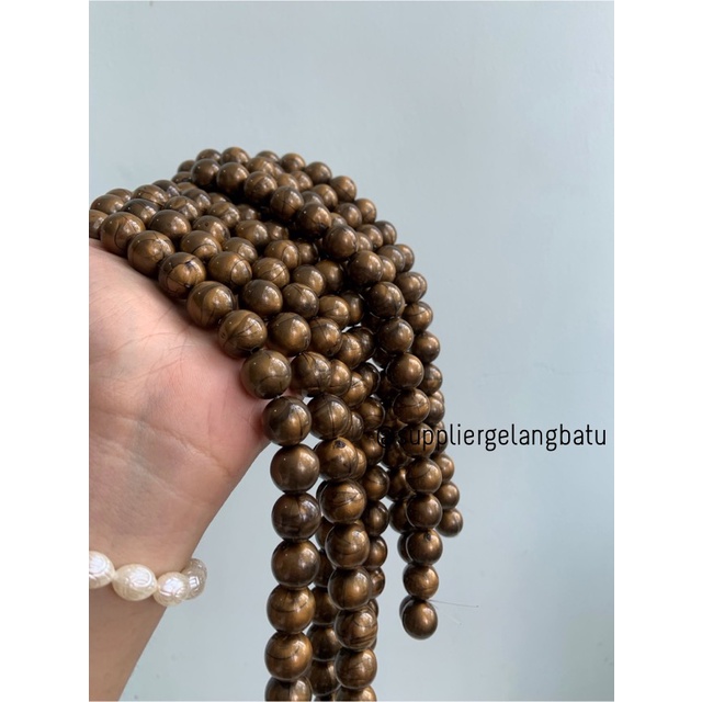 spacer resin bakar bulat 14mm bahan craft gelang kalung beads cokelat