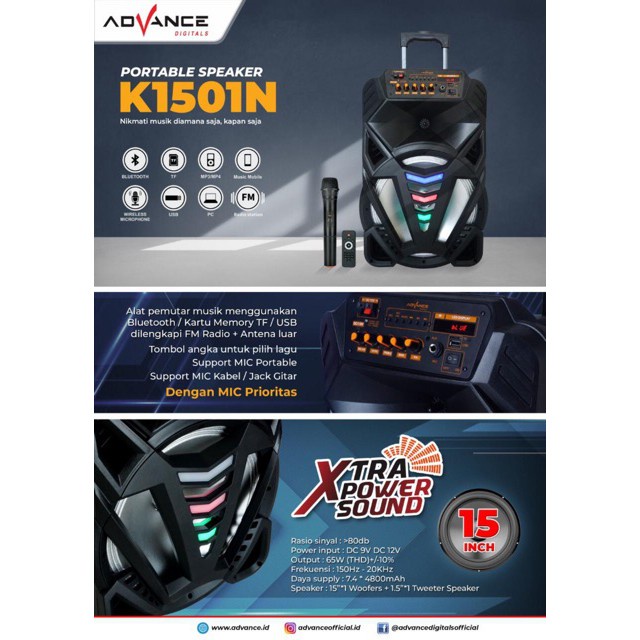 Speaker Meeting Advance K 1501N Bluetooth 15 Inch K1501 FREE  MIC | Garansi Resmi