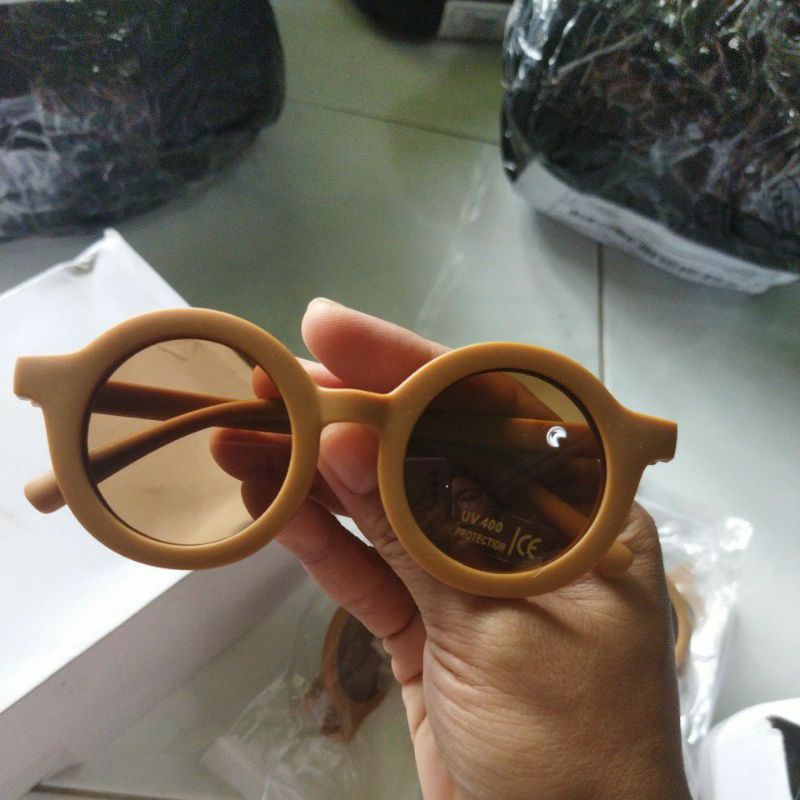 KACAMATA ANAK BULAT ANTI UV KEKINIAN / SUNGLASSES BABY ANTI UV / LUCU / RETRO-Soft brown