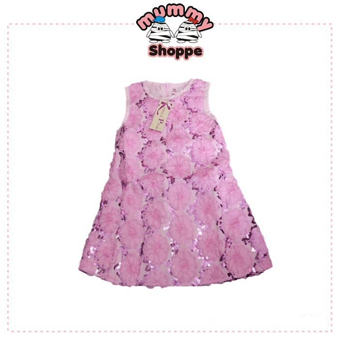 dress bunga motif timbul KP 106 (Korea Pink 106) gaun import untuk anak perempuan