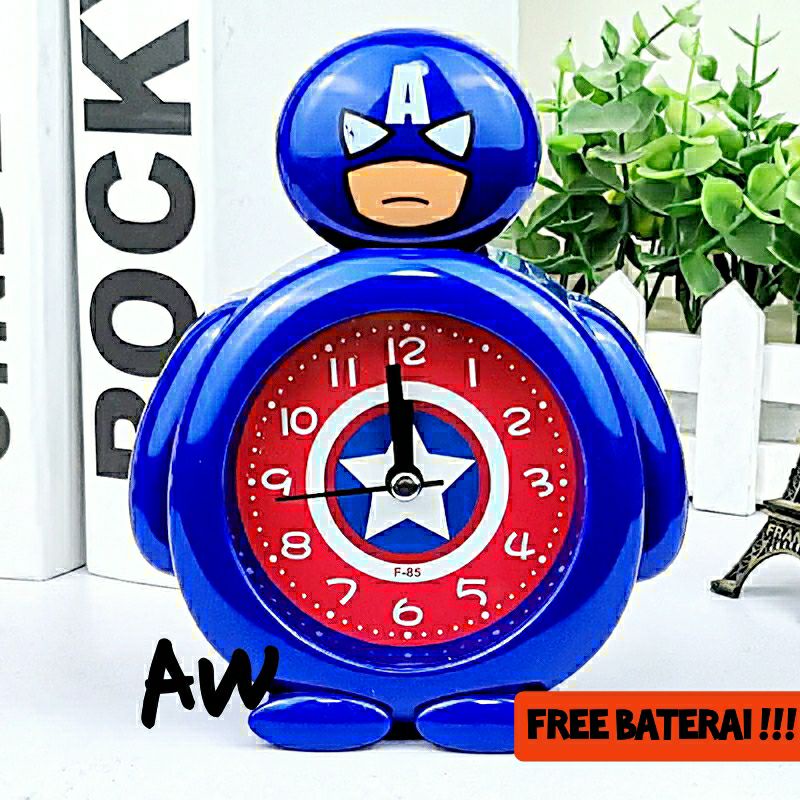 Jam Weker Alarm Karakter Marvel Spiderman Captain Amerika Iron Man Jam Alarm Meja Free Baterai
