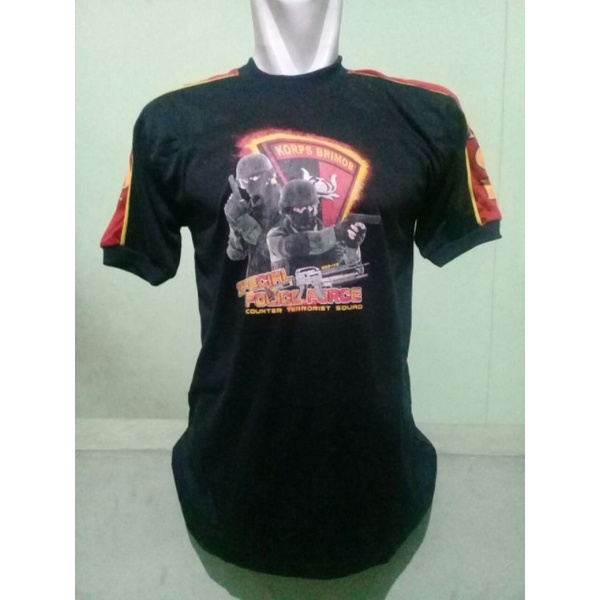 kaos kombinasi hitam brimob  | kaos dalaman dewasa brimob hitam logo besar