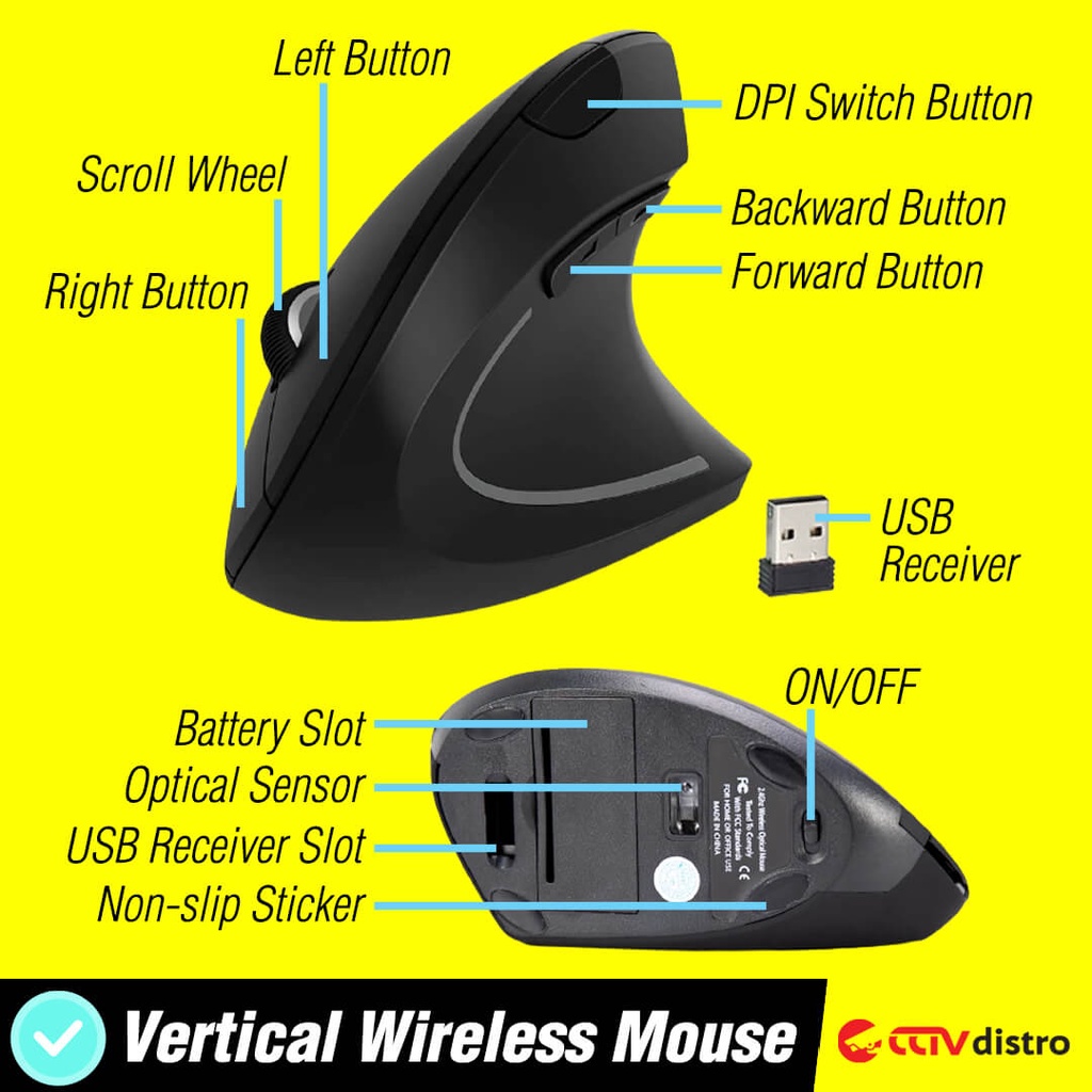 V106 Mouse Wireless Vertical Laptop Komputer Gaming RGB Led Ergonomic Mose Wireles Garansi 1 Bulan