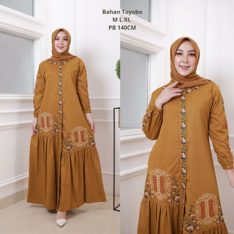 Gamis Toyobo Mix Bordir Komputer | Gamis Toyobo Fashion Muslim | Gamis Toyobo Casual