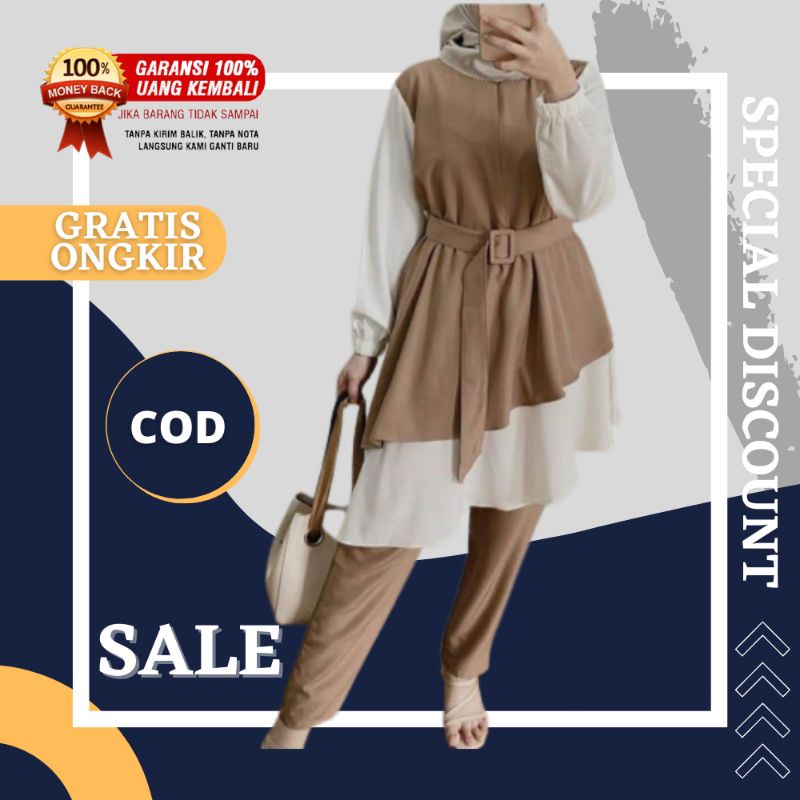 Baju Setelan Wanita kekinian fashion muslim remaja terbaru setelan tunik dan celana cantik modren